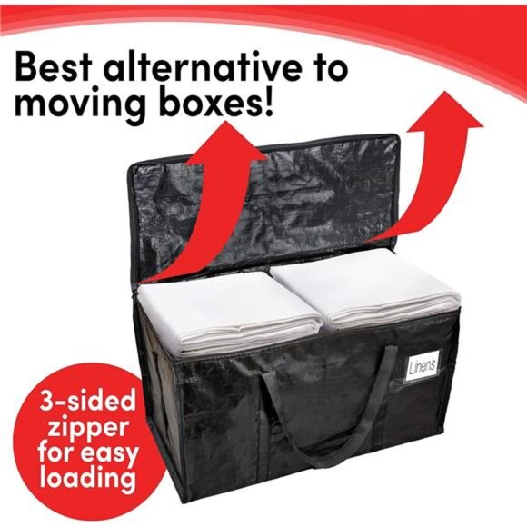 10 Black Moving Bags Extra Large Heavy Duty Storage Bags Zippered Top Handles - Picture 2 of 7